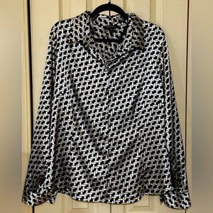 George Brand Button Shirt Polyester Blend White/Black Women's Plus Size XXL/20W